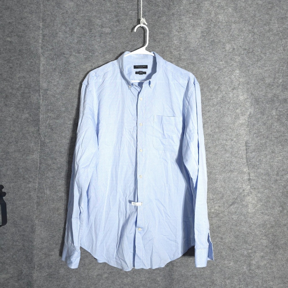 Banana Republic Oxford Shirt Mens L Blue Camden Fit Geometric Long Sleeve Cotton